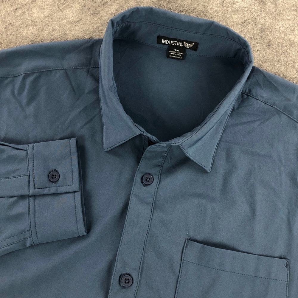 Industry Button Up Shirt Men XL Blue Performance Long Sleeve Stretch Lightweight
